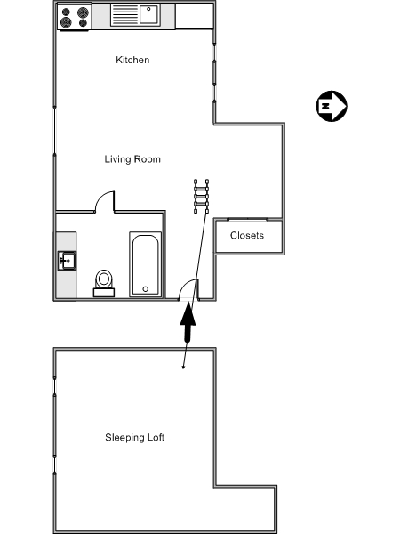 New York Alcove Studio - Loft accommodation - apartment layout  (NY-14320)