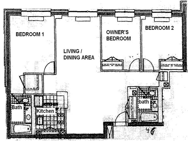New York 2 Bedroom roommate share apartment - layout  (NY-14322)