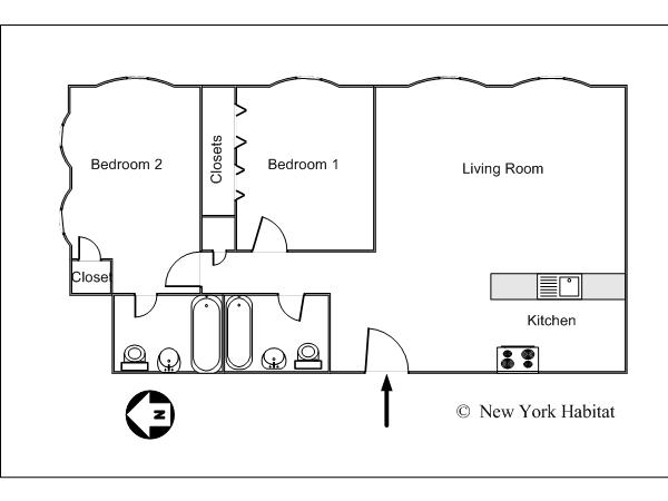 New York 2 Camere da letto stanza in affitto - piantina approssimativa dell' appartamento  (NY-14349)