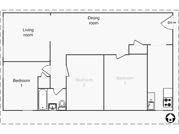 New York 3 Bedroom roommate share apartment - layout  (NY-14375)