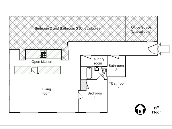 New York T3 appartement colocation - plan sch&eacute;matique  (NY-14377)