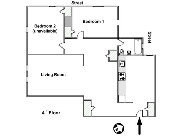 New York 2 Camere da letto stanza in affitto - piantina approssimativa dell' appartamento  (NY-14396)