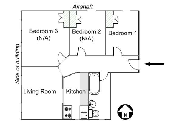 New York 3 Bedroom roommate share apartment - apartment layout  (NY-14404)