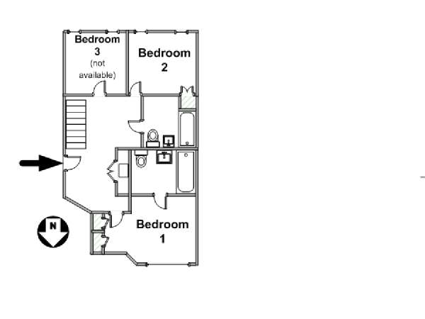 New York 3 Bedroom roommate share apartment - apartment layout  (NY-14411)