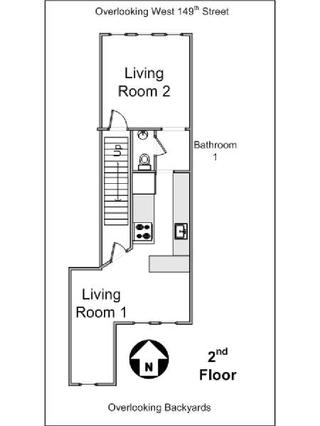 New York 2 Bedroom - Duplex accommodation bed breakfast - apartment layout 1 (NY-14447)