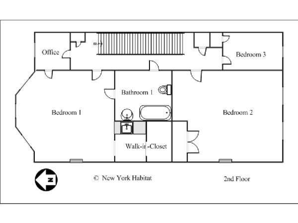 New York 3 Bedroom - Triplex accommodation - apartment layout 4 (NY-14461)