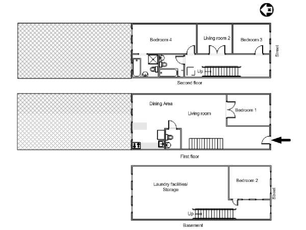 New York 4 Camere da letto - Triplex affitto bed breakfast - piantina approssimativa dell' appartamento  (NY-14478)