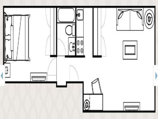 New York 1 Camera da letto appartamento - piantina approssimativa dell' appartamento  (NY-14524)