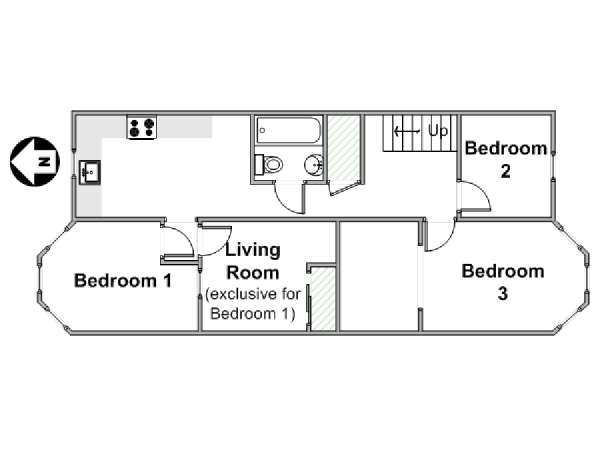 New York 3 Bedroom roommate share apartment - apartment layout  (NY-14534)