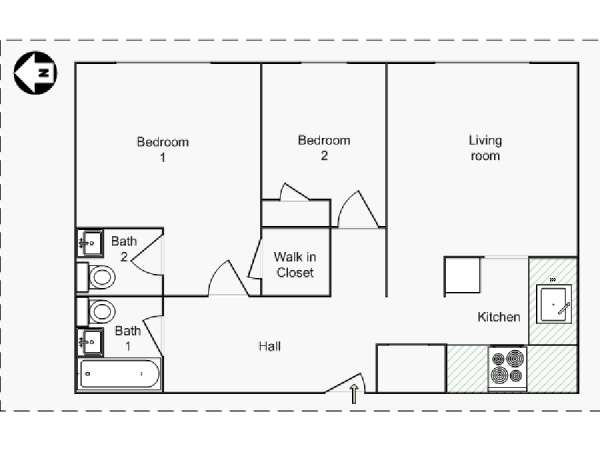 New York 2 Bedroom roommate share apartment - apartment layout  (NY-14568)