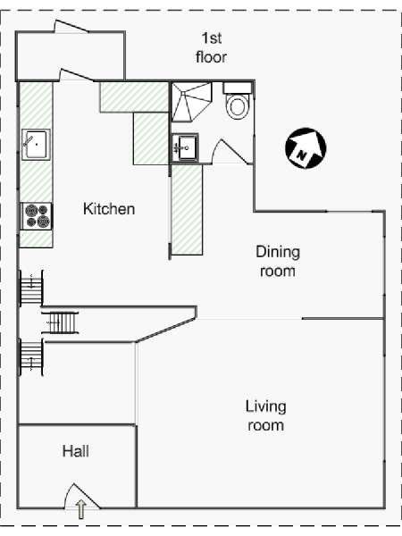 New York 2 Camere da letto stanza in affitto - piantina approssimativa dell' appartamento 1 (NY-14581)