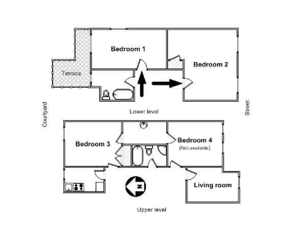 New York T8 - Triplex appartement colocation - plan schématique  (NY-14583)