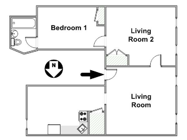 New York 1 Camera da letto appartamento - piantina approssimativa dell' appartamento  (NY-14592)