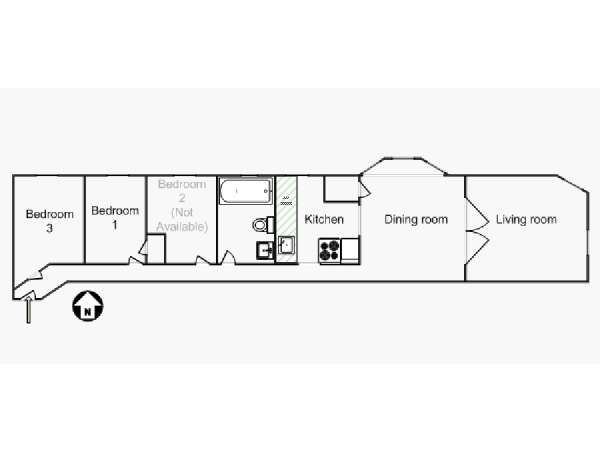 New York 3 Bedroom roommate share apartment - apartment layout  (NY-14596)
