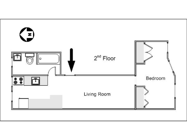 New York 1 Camera da letto appartamento - piantina approssimativa dell' appartamento  (NY-14616)