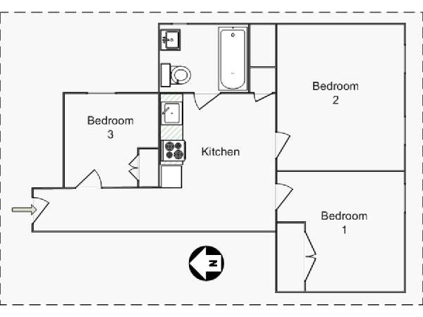 New York 3 Camere da letto appartamento - piantina approssimativa dell' appartamento  (NY-14630)