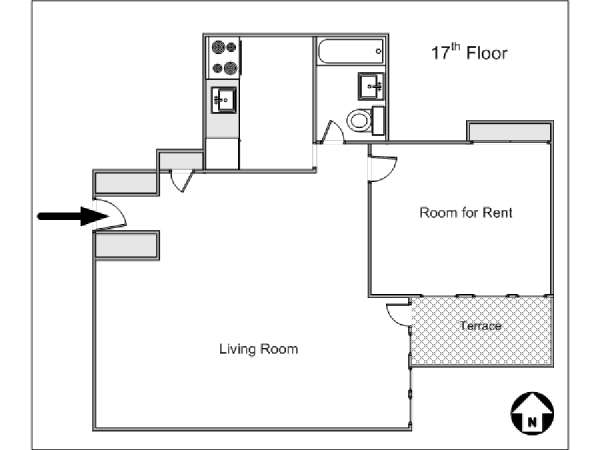 New York 1 Camera da letto stanza in affitto - piantina approssimativa dell' appartamento  (NY-14666)