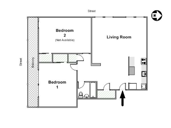 New York 2 Camere da letto stanza in affitto - piantina approssimativa dell' appartamento  (NY-14753)