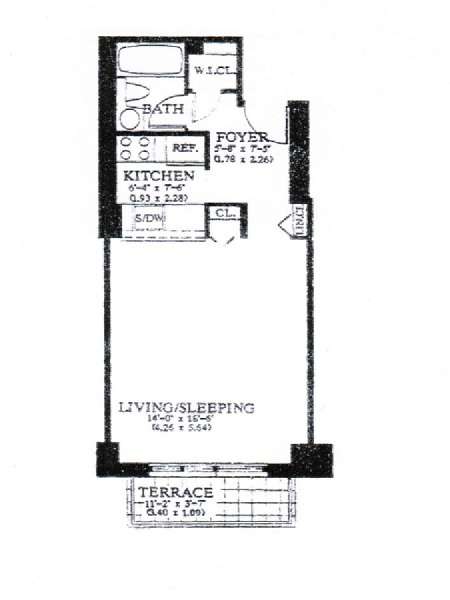 New York Studio T1 logement location appartement - plan schématique  (NY-14765)