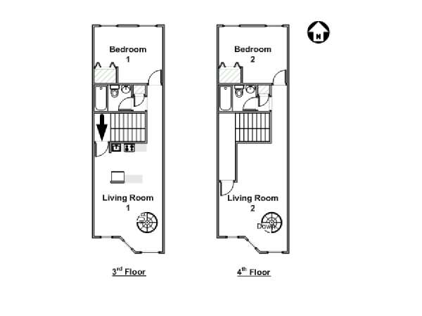New York 2 Bedroom - Duplex accommodation - apartment layout  (NY-14801)
