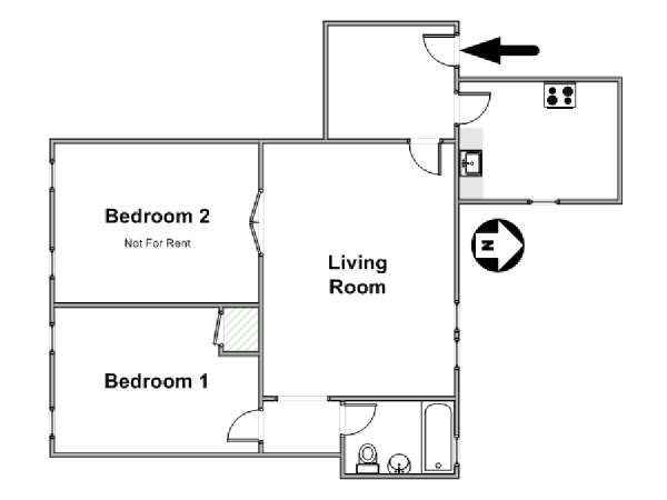 New York 2 Bedroom roommate share apartment - apartment layout  (NY-14802)