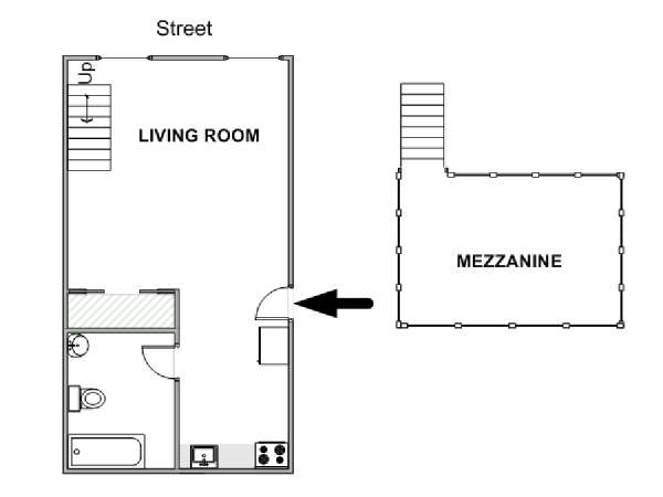 New York Studio T1 logement location appartement - plan schématique  (NY-14814)