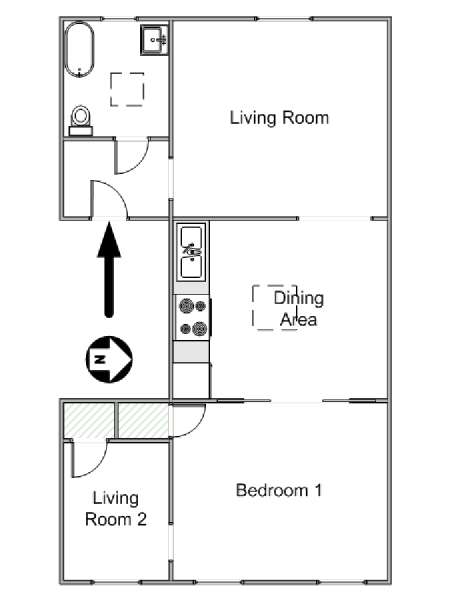 New York 1 Camera da letto appartamento - piantina approssimativa dell' appartamento  (NY-14848)