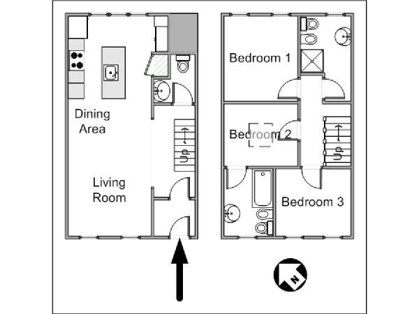 New York 3 Camere da letto - Duplex appartamento casa vacanze - piantina approssimativa dell' appartamento  (NY-14906)