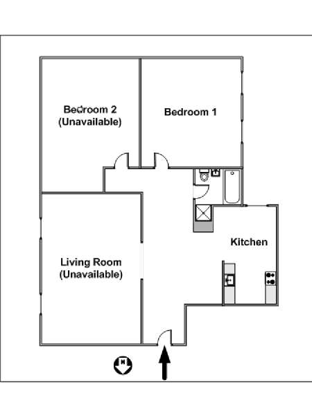 New York 2 Camere da letto stanza in affitto - piantina approssimativa dell' appartamento  (NY-14973)