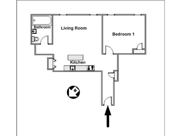 New York 1 Camera da letto stanza in affitto - piantina approssimativa dell' appartamento  (NY-14978)