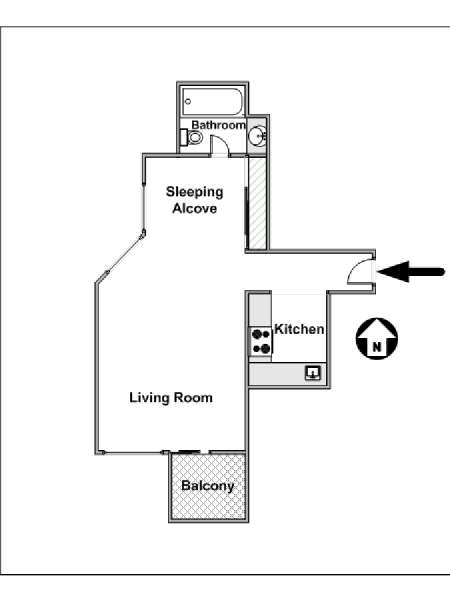 New York Grande monolocale appartamento - piantina approssimativa dell' appartamento  (NY-14980)
