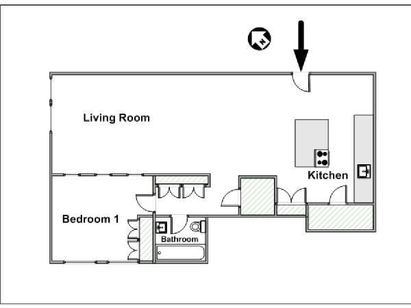 New York 1 Camera da letto appartamento - piantina approssimativa dell' appartamento  (NY-14983)