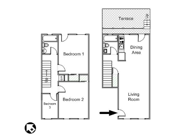 New York 3 Bedroom - Duplex apartment - apartment layout  (NY-14987)