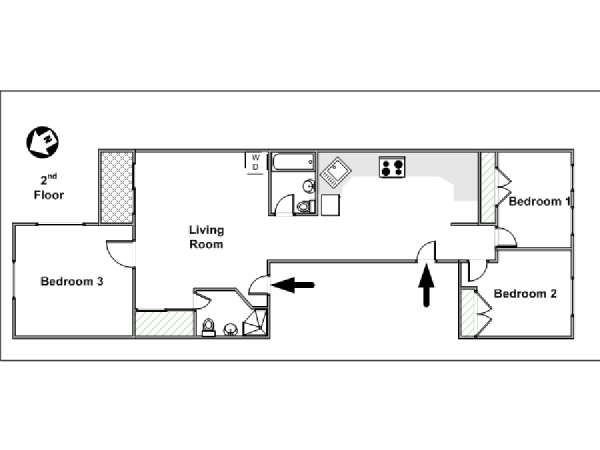 New York 3 Camere da letto appartamento - piantina approssimativa dell' appartamento  (NY-14988)