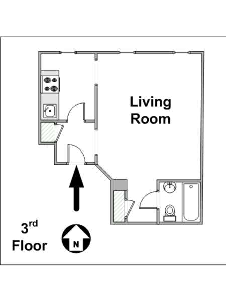 New York Monolocale appartamento - piantina approssimativa dell' appartamento  (NY-14999)