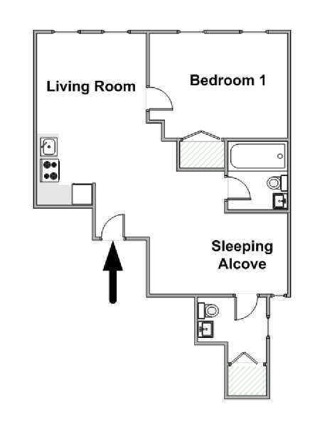 New York 1 Camera da letto appartamento - piantina approssimativa dell' appartamento  (NY-15010)