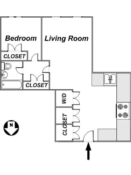 New York 1 Camera da letto appartamento - piantina approssimativa dell' appartamento  (NY-15022)