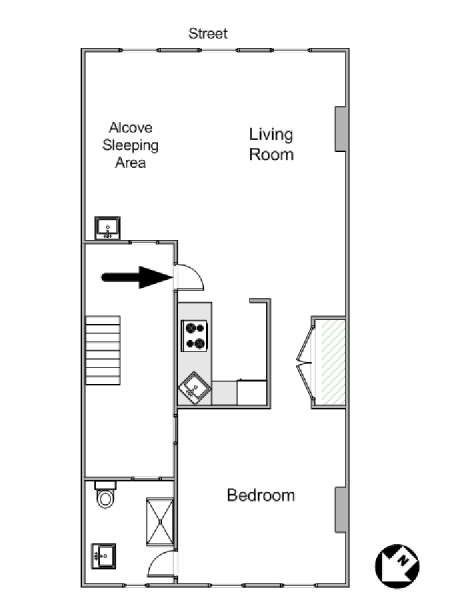 New York 1 Camera da letto appartamento - piantina approssimativa dell' appartamento  (NY-15029)
