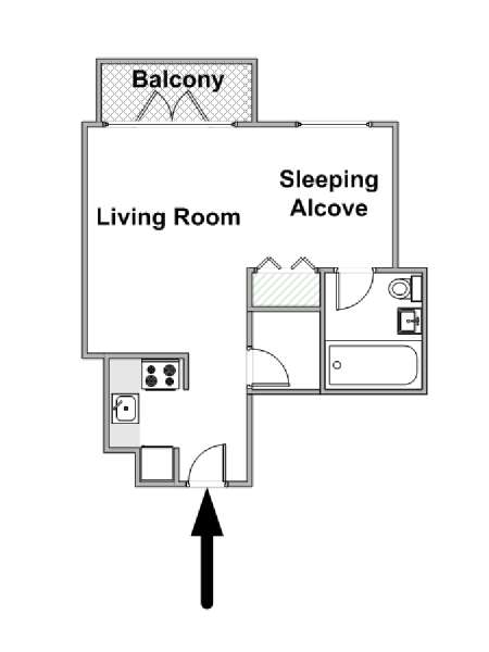 New York Monolocale appartamento - piantina approssimativa dell' appartamento  (NY-15088)