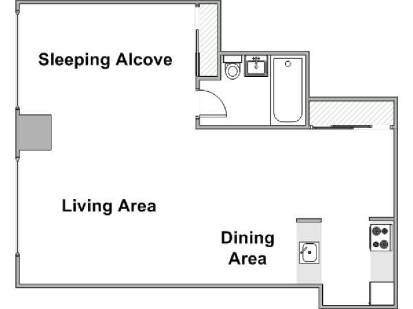 New York Monolocale appartamento - piantina approssimativa dell' appartamento  (NY-15099)