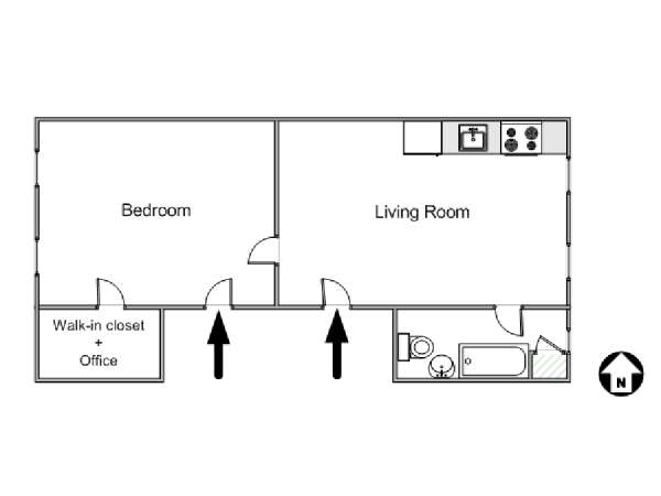 New York 1 Camera da letto appartamento - piantina approssimativa dell' appartamento  (NY-15102)