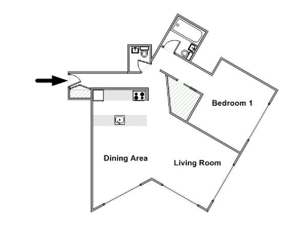 New York 1 Camera da letto appartamento - piantina approssimativa dell' appartamento  (NY-15129)