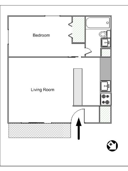 New York 1 Camera da letto appartamento - piantina approssimativa dell' appartamento  (NY-15143)