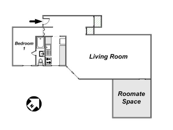 New York 2 Bedroom roommate share apartment - apartment layout  (NY-15170)