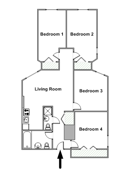 New York 4 Bedroom apartment - apartment layout  (NY-15182)