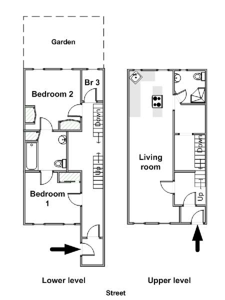 New York 3 Bedroom - Duplex roommate share apartment - apartment layout  (NY-15191)
