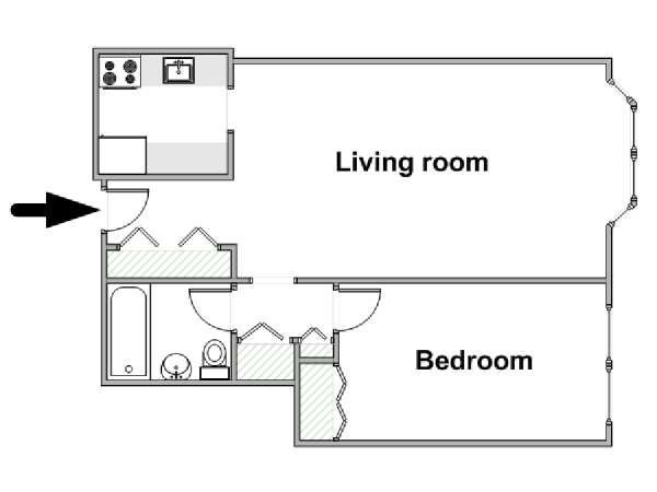 New York 1 Camera da letto appartamento - piantina approssimativa dell' appartamento  (NY-15321)