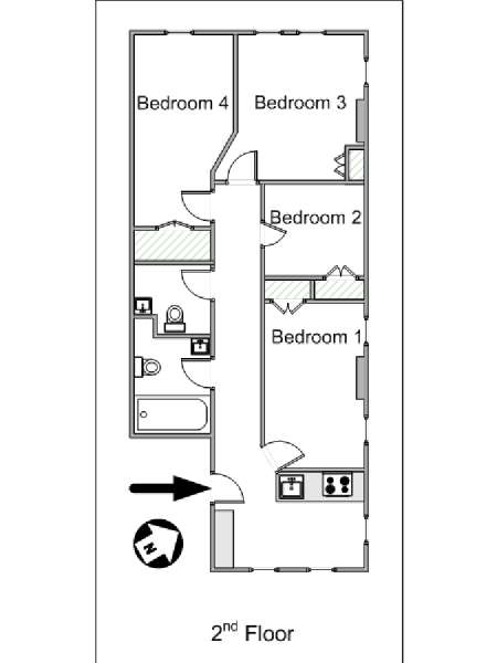 New York 4 Camere da letto stanza in affitto - piantina approssimativa dell' appartamento  (NY-15325)
