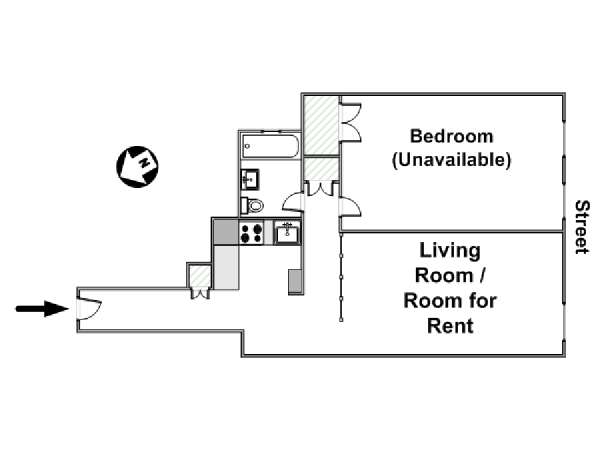 New York 1 Camera da letto stanza in affitto - piantina approssimativa dell' appartamento  (NY-15361)
