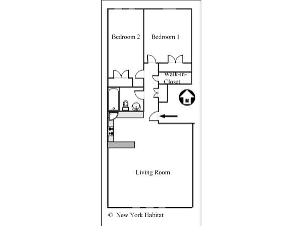 New York 2 Camere da letto stanza in affitto - piantina approssimativa dell' appartamento  (NY-15365)